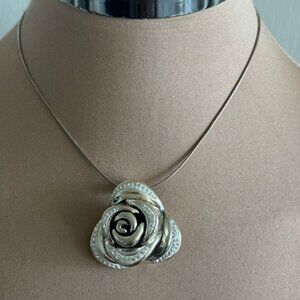 Sterling Silver 925 Omega Necklace with Electroform Rose Flower Pendant